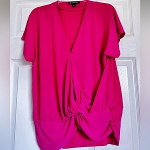 INC, XL pink polyester/rayon blouse with gathered detail at waist